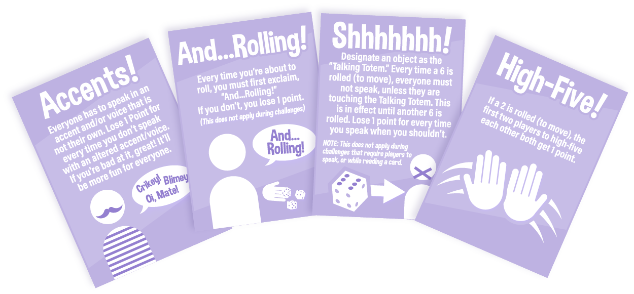 An image, showing 4 examples of New Rule cards.
